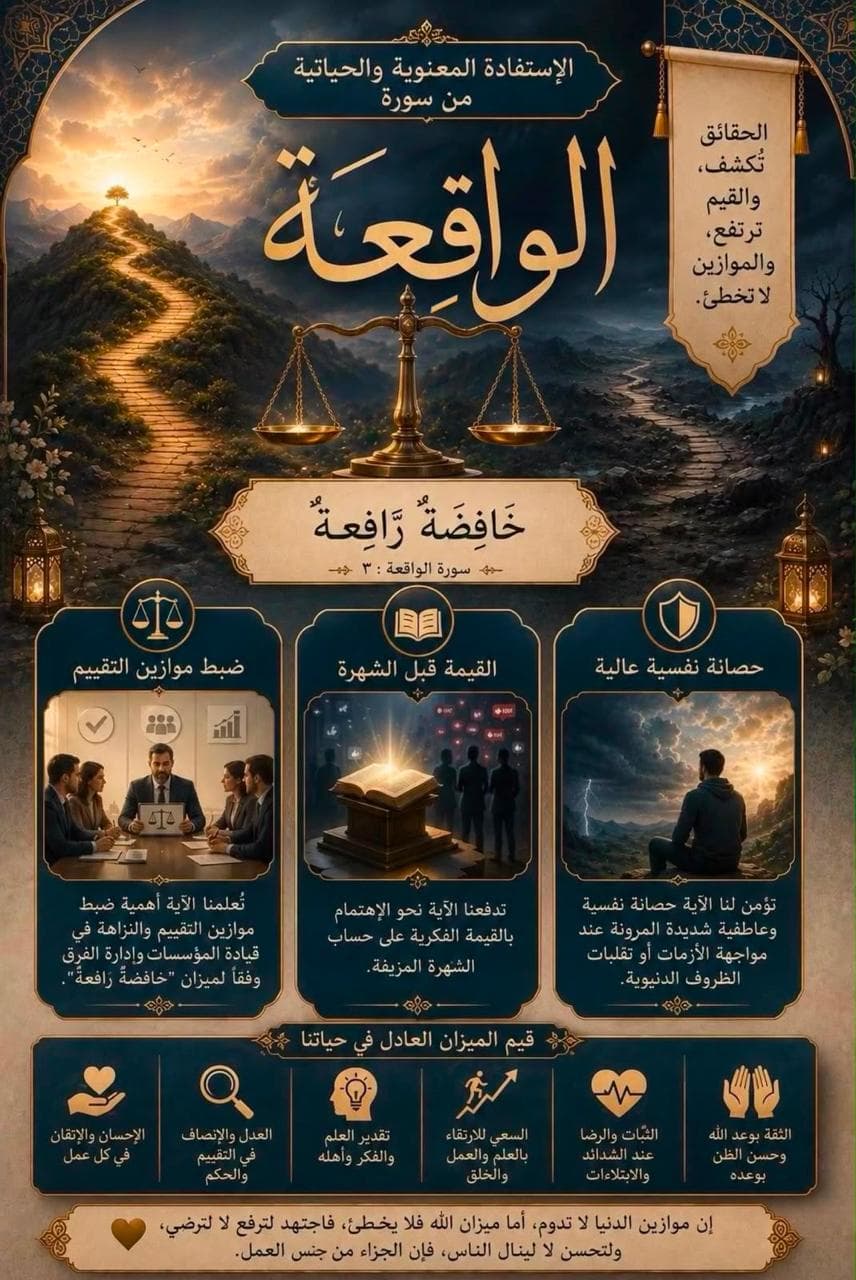 تصميم الاستفادة المعنوية والحياتية من سورة الواقعة